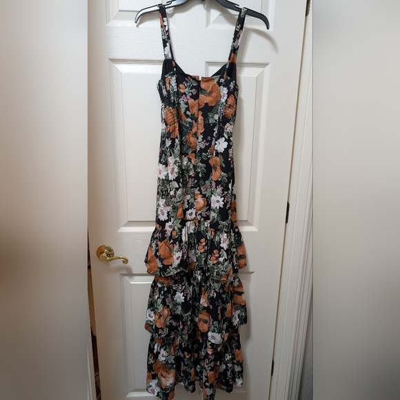 Abercrombie & Fitch Ruffle Tiered Black Orange Floral Maxi Dress Size XS - Picture 3 of 7